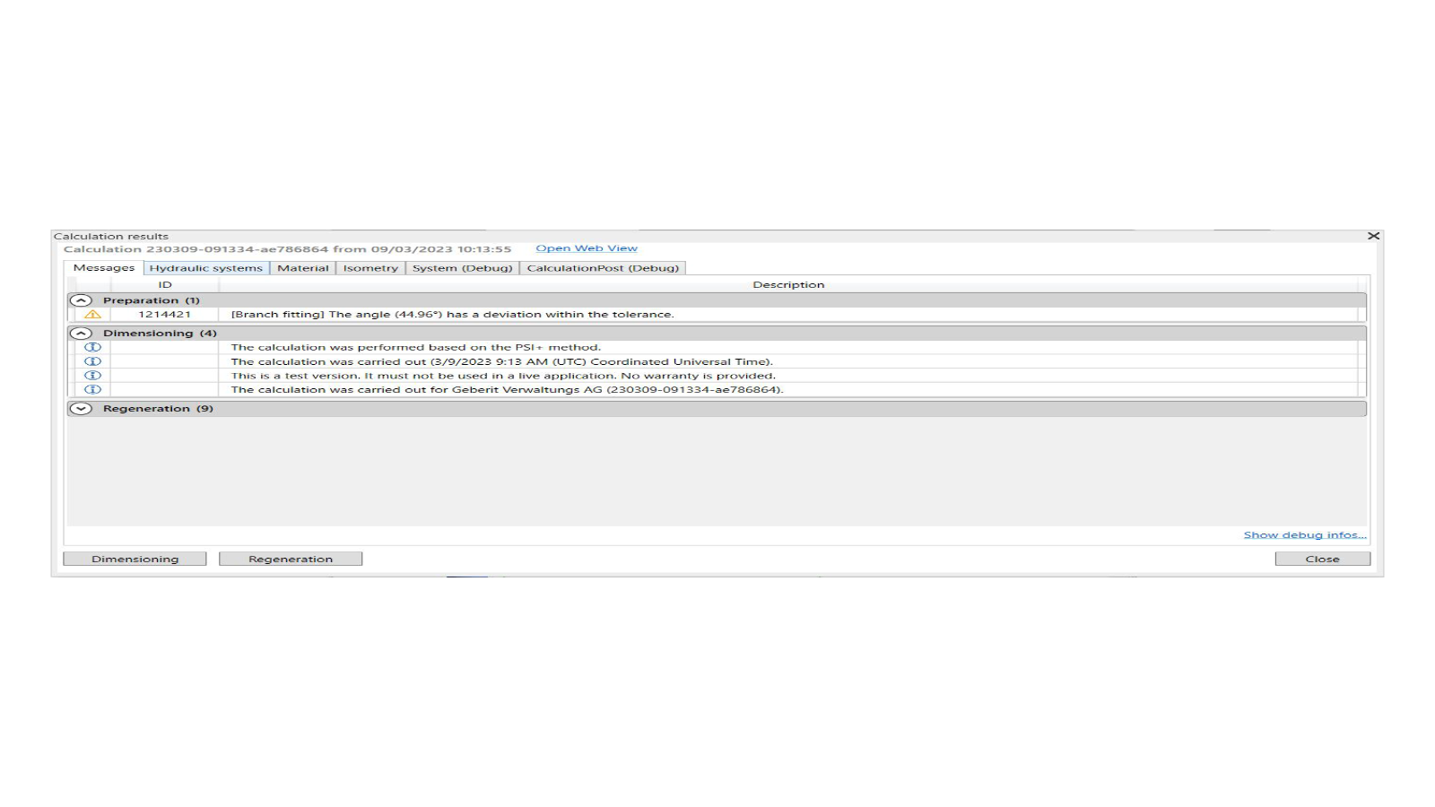 Warning notification for angle tolerance in a Geberit Pluvia object