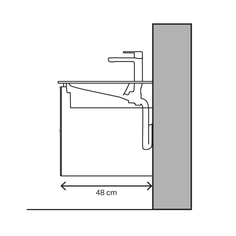 Lavabo doté d’une saillie de 48 cm à évacuation horizontale Lavabo doté d’une saillie de 48 cm à évacuation horizontale