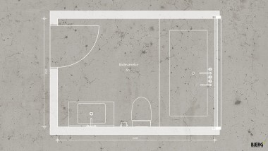 Plan de la salle de bains de 6 mètres carrés de Bjerg Arkitektur (© Bjerg Arkitektur)
