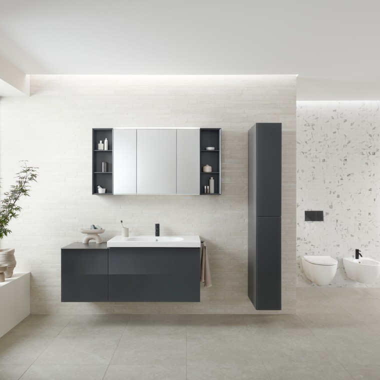 Geberit bathroom Acanto with washbasin, furniture, toilet and bathtub Geberit bathroom Acanto with washbasin, furniture, toilet and bathtub