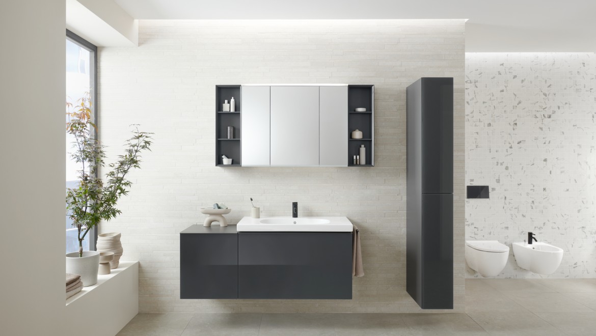 Geberit Acanto washbasin with bathroom furniture and Geberit Acanto WC