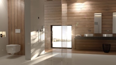 Salle de bain avec éléments en bois