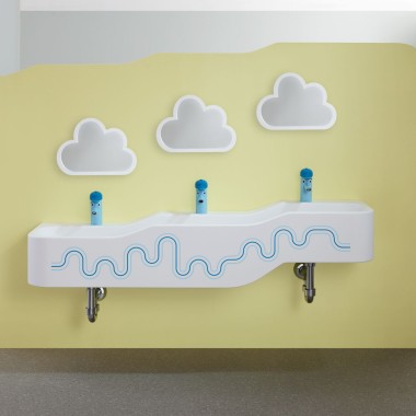 Geberit Bambini play and washspace in ocean blue and light blue