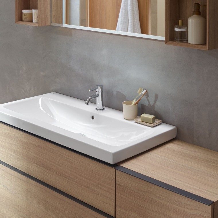 Washplace with Geberit iCon bathroom furniture made of wood Washplace with Geberit iCon bathroom furniture made of wood