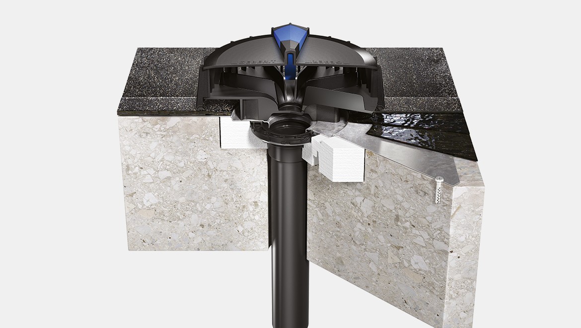 Geberit Pluvia Outlet for concrete roof with bitumen as water-bearing level