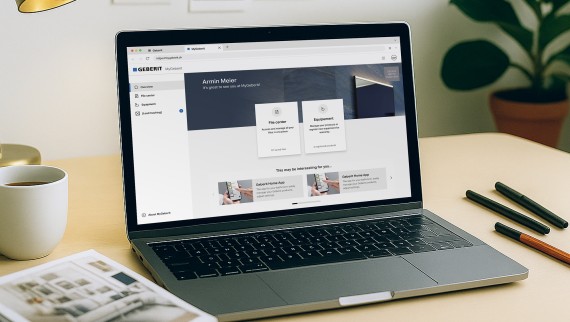 Le portail clients Geberit sur un ordinateur portable Le portail clients Geberit sur un ordinateur portable
