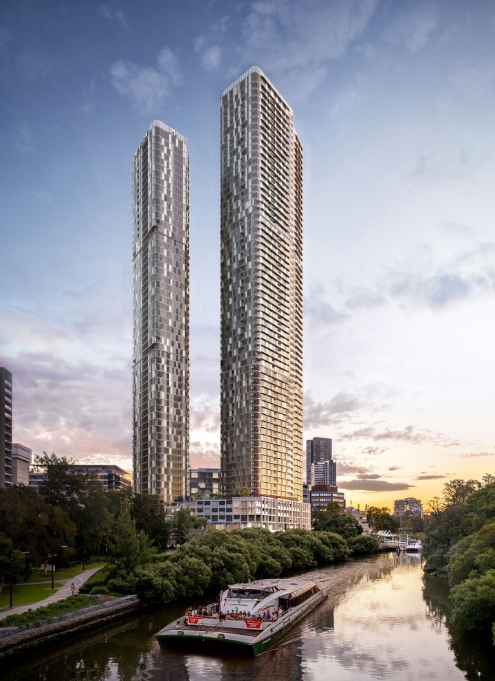 The two 180 George Towers tower over Sydney's western suburbs (© Meriton Group)
