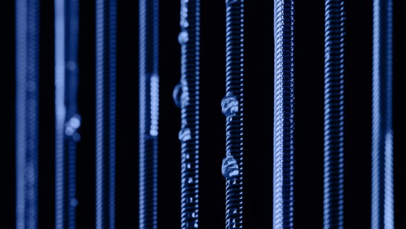 Water drops slide along tensioned springs (© Joan Minder)