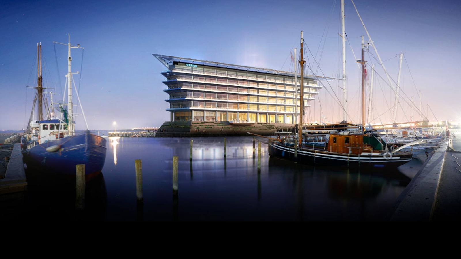 With a beautiful view of the Öresund see gate between Kopenhagen and Malmö: the new headquarters of Ferring Pharmaceuticals (©Foster&Partners)