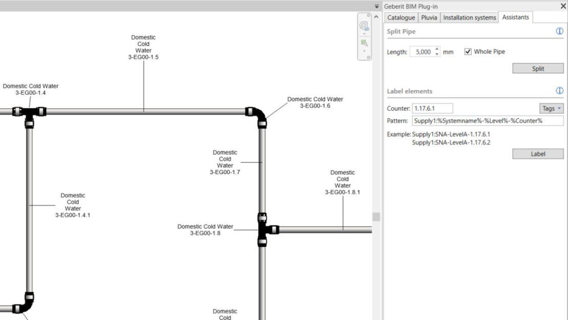 Numérotation des tracés de tube dans Geberit BIM Plug-in