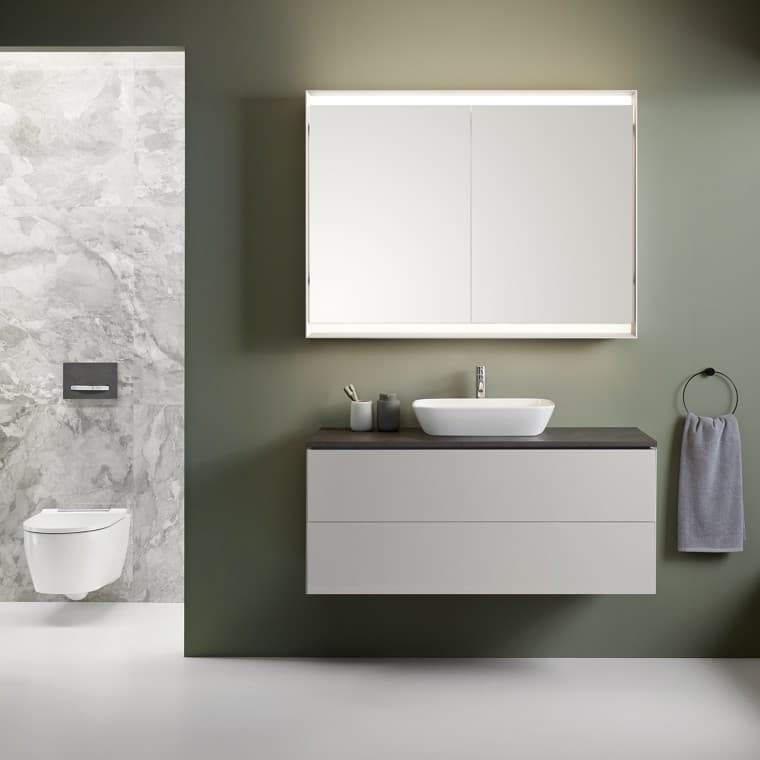 More space, cleanliness and flexibility in the bathroom thanks to Geberit ONE products More space, cleanliness and flexibility in the bathroom thanks to Geberit ONE products