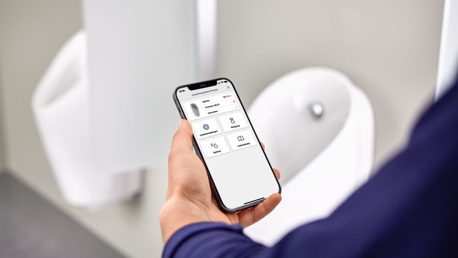 Geberit urinals can be easily operated via the Geberit Control app Geberit urinals can be easily operated via the Geberit Control app